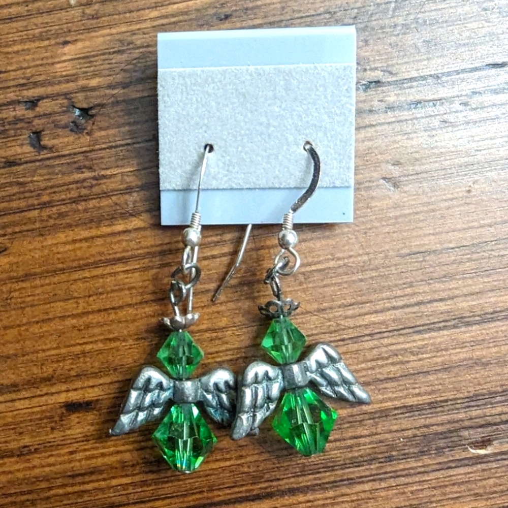 Green Angel Dangle Earrings